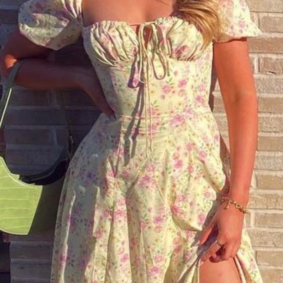 Tallulah Lemon Floral Puff Sleeve Midi Sundress - Picture 11 of 14